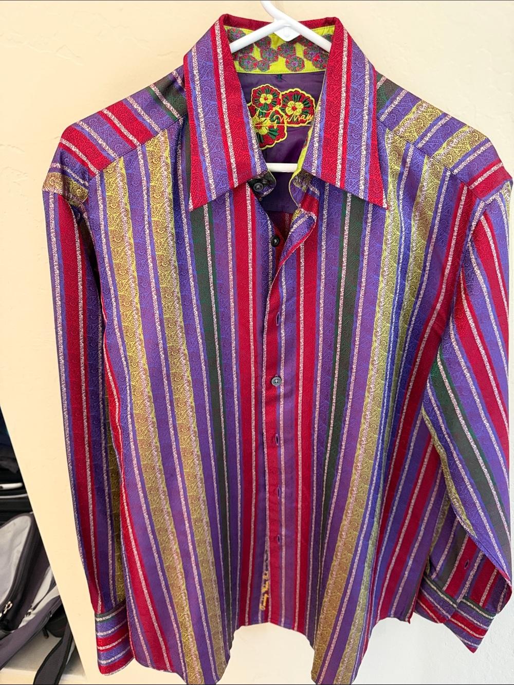 Robert Graham Multicolor Striped Button-Down Shirt — Red, Purple, Gold, Green